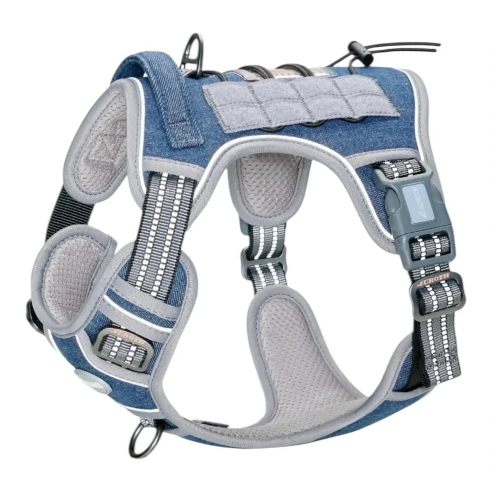 Auroth Tactical Dog Harness for Small Dogs‎ No Pull Adjustable Denim Blue